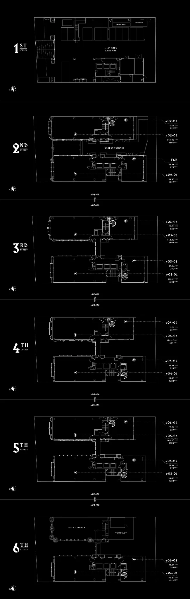The Mill combined floorplan overview showing storeys 1 to 6
